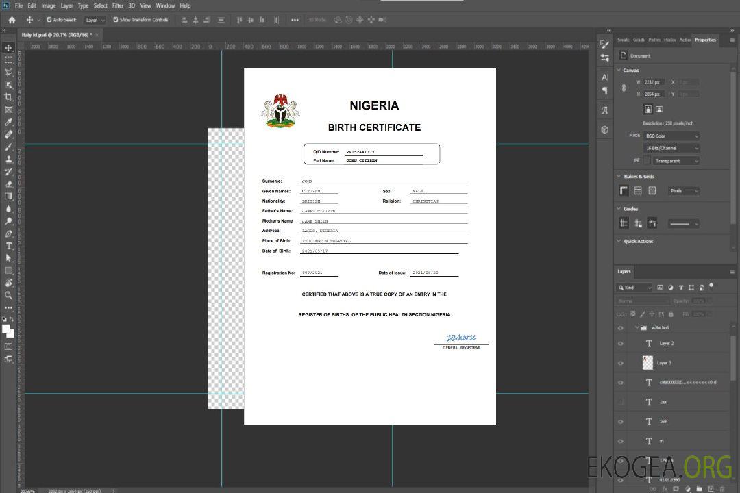 Modèle d'acte de naissance d'état civil du Nigeria au format Word et PDF, entièrement modifiable template Modèle d'acte de naissance d'état civil du Nigeria au format Word et PDF, entièrement modifiable template